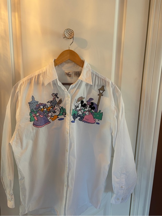 Disney Other - Vintage White Disney Character Button-Up Shirt with Colorful Cartoon Print